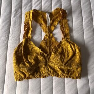 Free People Intimately Galloon Lace Bralette  Yellow Racerback XS OB405201
